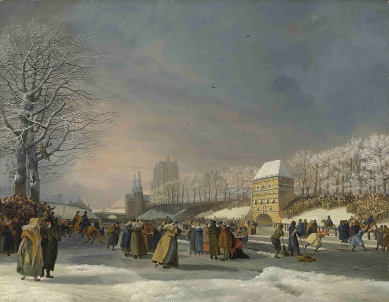 Schaatswedstrijd voor vrouwen op de Stadsgracht in Leeuwarden, 21 januari 1809, Nicolaas Baur, 1809-min.jpg