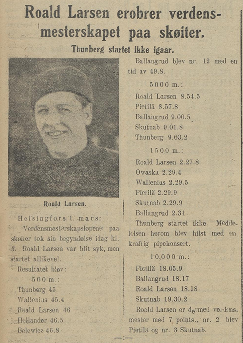 Foto uit Ringerikes Blad over Roald Larsen WK 1924