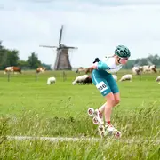 Marijke skeelert tussen het vee in Hallum 2025