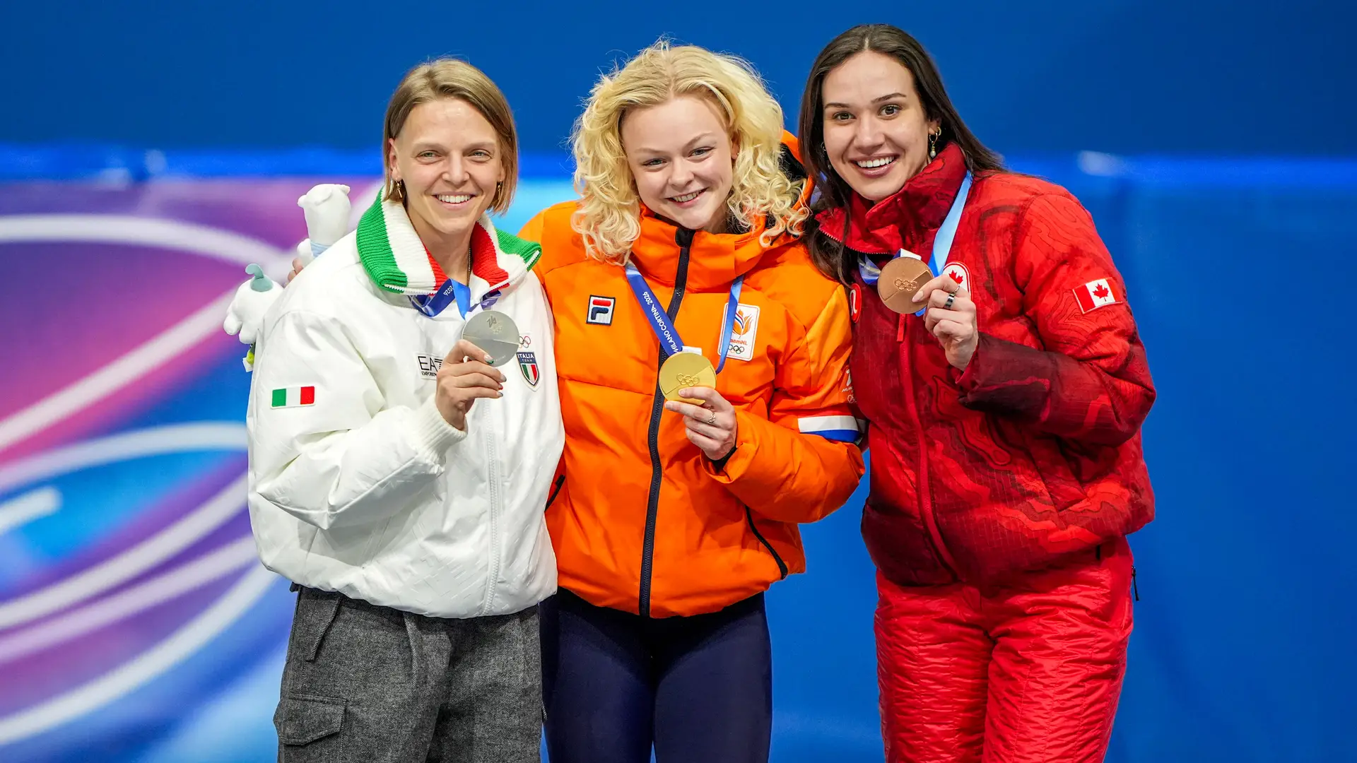 Podium vrouwen 500 m OS 2026
