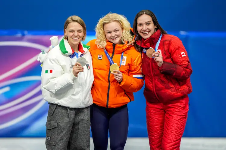 Podium vrouwen 500 m OS 2026