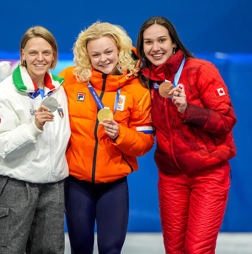 Podium vrouwen 500 m OS 2026