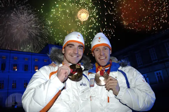 Bob de Jong (l) en Carl Verheijen 2006 OS 10 km