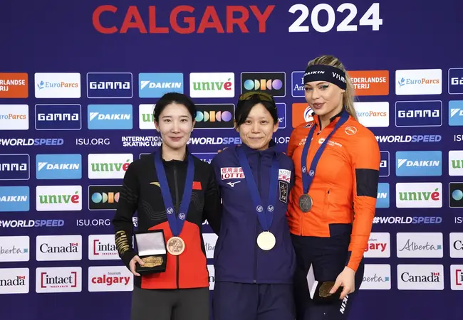 Podium WK Afstanden 1000 m vrouwen 2024