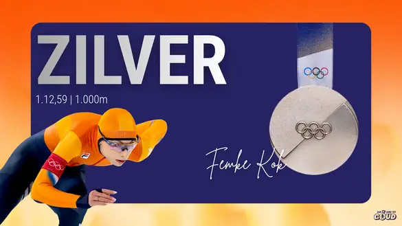 Zilver 1000 meter Femke Kok