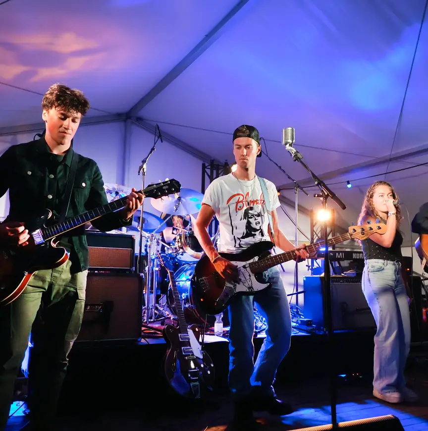 Yme & The Farmbreakers op het podium in Weidum